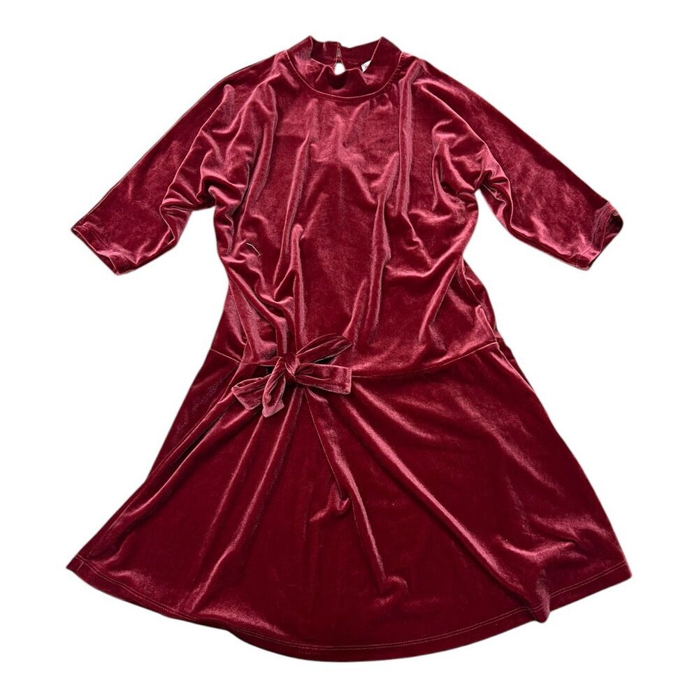 Ava & Yelly Red Velvet Mock Neck Tie Front Dress 12